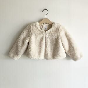 baby Gap Girls 2 2T Faux Fur Jacket Coat Ivory Long Sleeve Dressy Winter Fall